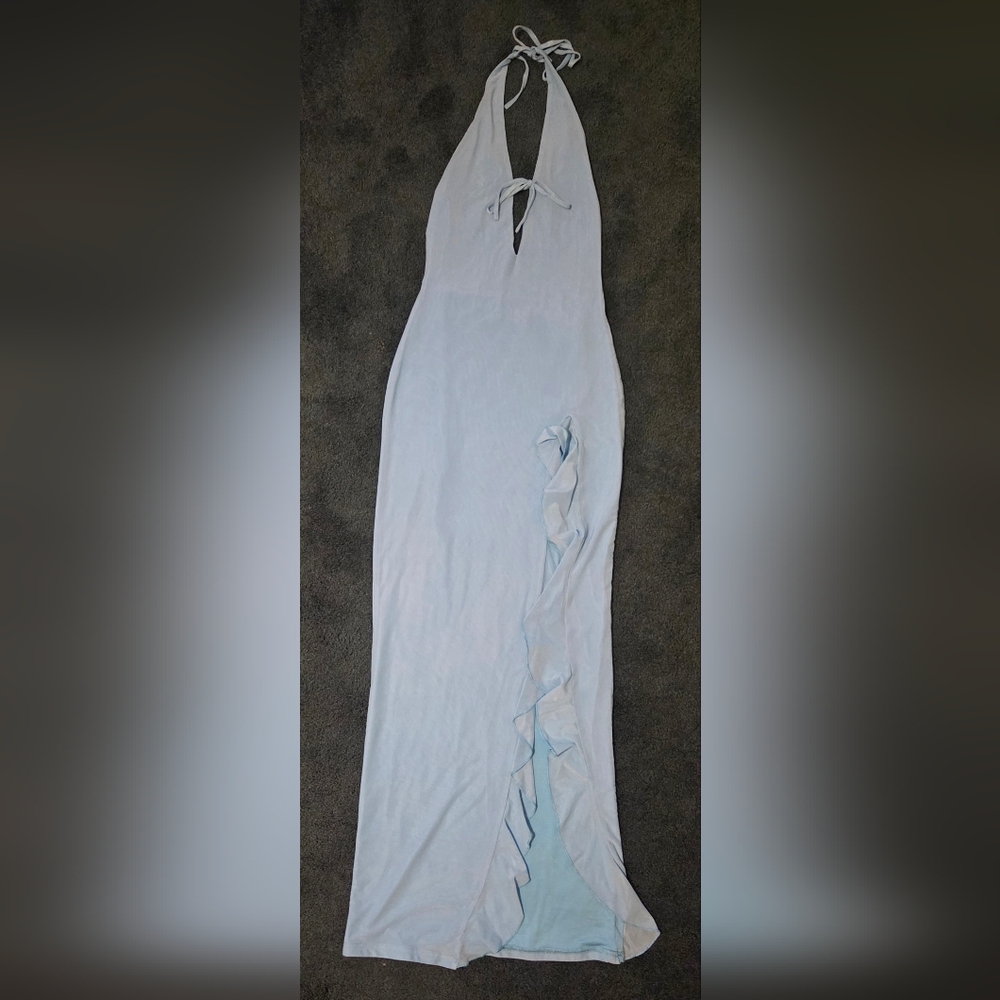 White Fox Light Blue Maxi Dress - Halter Style